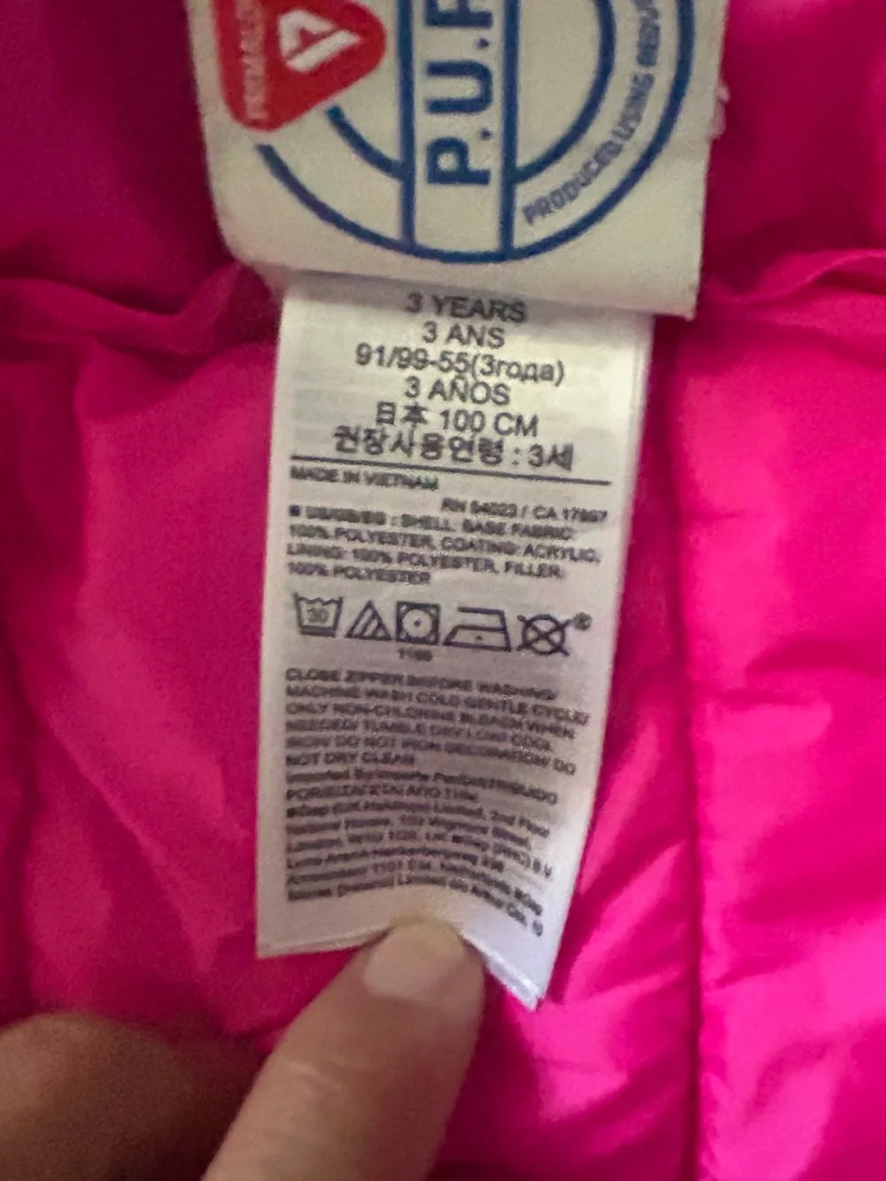 Baby GAP Puré Girls Hot Pink Hooded Puffer Jacket size 3 years